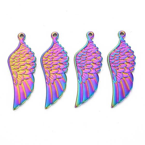 

PandaHall 201 Stainless Steel Pendants, Wing, Rainbow Color, 36x13x2mm, Hole: 1.5mm 201 Stainless Steel Wing