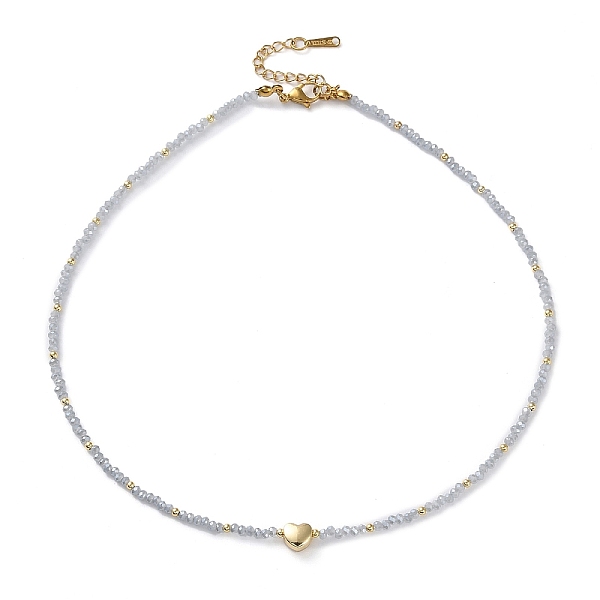 

PandaHall 201 Stainless Steel Heart Pendant Necklace with Glass Beaded, Light Grey, 16.14 inch(41cm) 201 Stainless Steel Heart