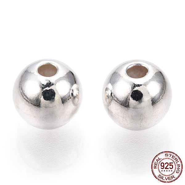 

PandaHall 925 Sterling Silver Beads, Round, Silver, 7x6.5mm, Hole: 1.8mm Sterling Silver Round