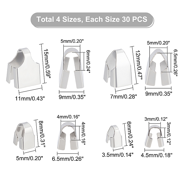 

PandaHall DICOSMETIC 120Pcs 4 Size 304 Stainless Steel Folding Crimp Ends, Stainless Steel Color, 6~15x3.5~11x4.5~9mm, Hole: 4~6.5x3~5mm...