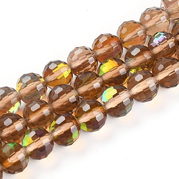 

PandaHall Electroplate Transparent K9 Glass Beads Strands, Faceted, Round, Sienna, 8mm, Hole: 1mm, about 50pcs/strand, 14.76 inch(37.5cm)..., Brown