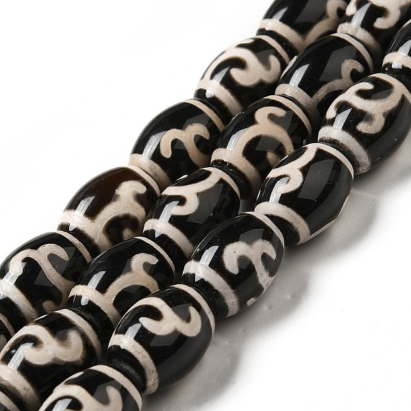 

PandaHall Tibetan Style dZi Beads Strands, Natural & Dyed Agate Beads, Rice, Black, Ruyi Pattern, 13~14x9.5~10mm, Hole: 1.4mm, about...