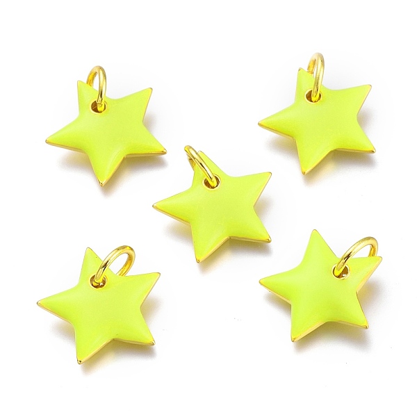 

PandaHall Brass Pendants, with Enamel and Jump Rings, Star, Real 18K Gold Plated, Yellow, 15x16x3mm, Hole: 5mm Brass+Enamel Star Yellow