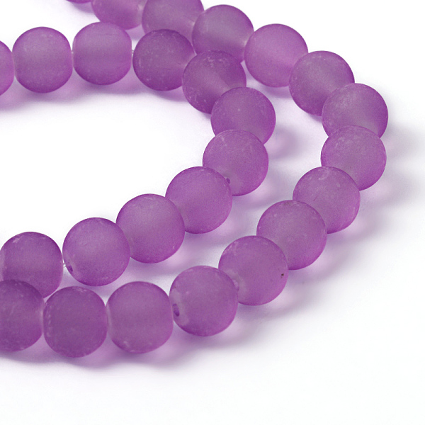 Blue Violet Frosted Round Transparent Glass Bead Strands