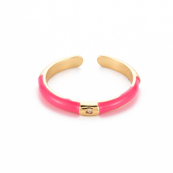 

PandaHall Brass Enamel Cuff Rings, Open Rings, with Clear Cubic Zirconia, Nickel Free, Golden, Deep Pink, US Size 8(18.1mm) Brass+Cubic...