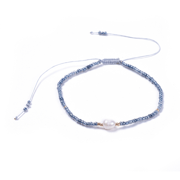 

PandaHall Adjustable Nylon Thread Braided Beads Bracelets, with Glass Seed Beads and Grade A Natural Freshwater Pearls, Steel Blue, 2-1/8...