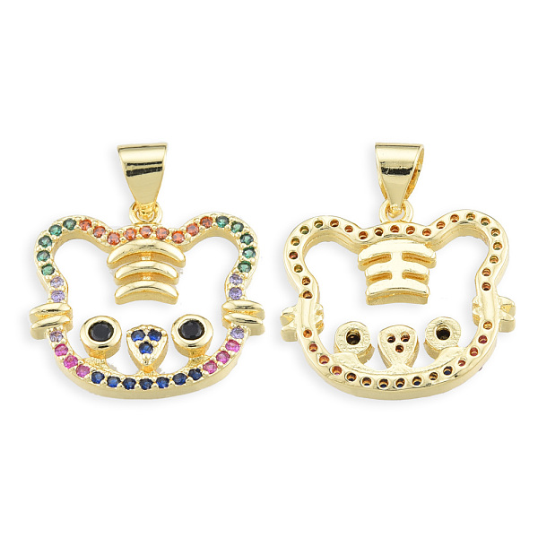 

PandaHall Brass Micro Pave Cubic Zirconia Pendants, with Brass Snap on Bails, Nickel Free, Real 18K Gold Plated, Tiger Charm, Colorful...