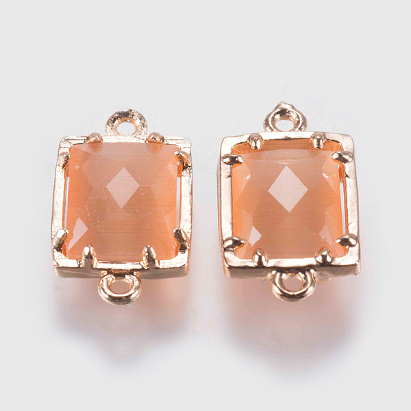 

PandaHall Glass Links connectors, with Brass Finding, Faceted, Rectangle, Golden, Sandy Brown, 15x9x4mm, Hole: 0.6mm Brass Rectangle Brown