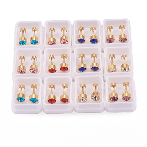 

PandaHall 304 Stainless Steel Earlobe Plugs, Screw Back Earrings, with Rhinestone, Column, Golden, Mixed Color, 13mm, Pin: 1mm 304 Stainless..., Multicolor
