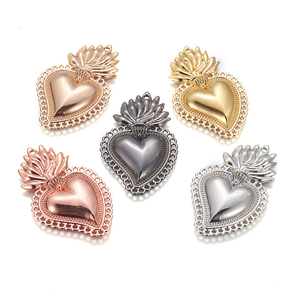 

PandaHall Alloy Pendants, Sacred Heart, Heart of Holy Flame, Mixed Color, 40x25x3.5mm, Hole: 1.5mm Alloy Heart
