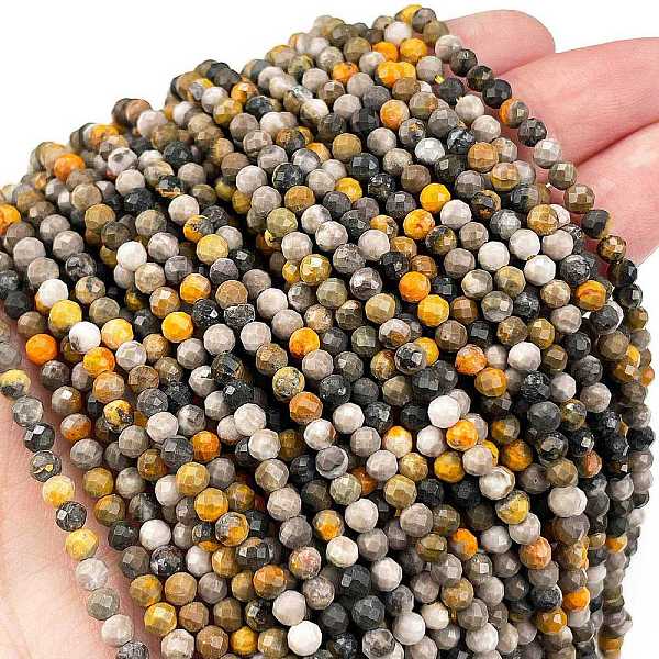 

PandaHall Natural Bumblebee Jasper Beads Strands, Faceted, Round, 3mm, Hole: 0.7mm, about 120~130pcs/strand, 15.35~15.59 inch(39~39.6cm)...