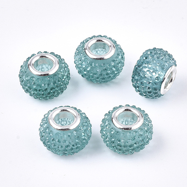 

PandaHall Resin Rhinestone European Beads, Large Hole Beads, with Platinum Tone Brass Double Cores, Rondelle, Berry Beads, Turquoise..., Green