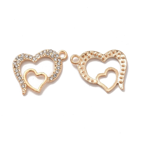 

PandaHall Alloy Rhinestone Pendants, Double Heart Charms, Golden, 23x18x2mm, Hole: 2mm Alloy+Rhinestone Heart Clear