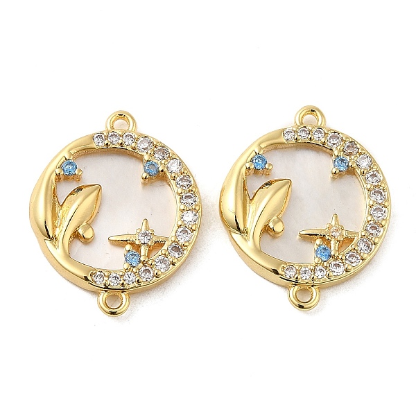 

PandaHall Brass Pave Colorful Cubic Zirconia Whale Connector Charms, Flat Round Links with Shell, Long Lasting Plated. Cadmium Free & Lead..., Clear