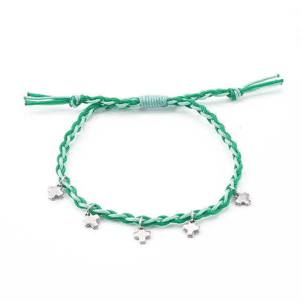 

PandaHall Adjustable Nylon Thread Braided Bead Bracelets, with 304 Stainless Steel Cross Charms, Stainless Steel Color, Dark Sea Green...