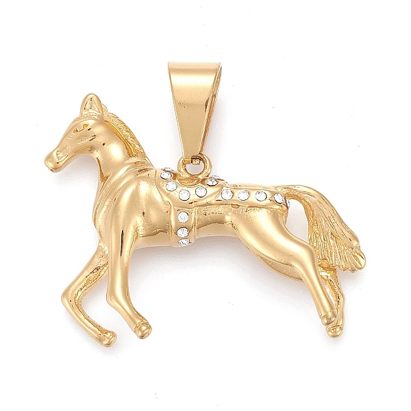 

PandaHall 304 Stainless Steel Pendants, with Crystal Rhinestone, Horse, Golden, 33x40x6.5mm, Hole: 6.5x12mm Stainless Steel+Rhinestone Horse..., Clear