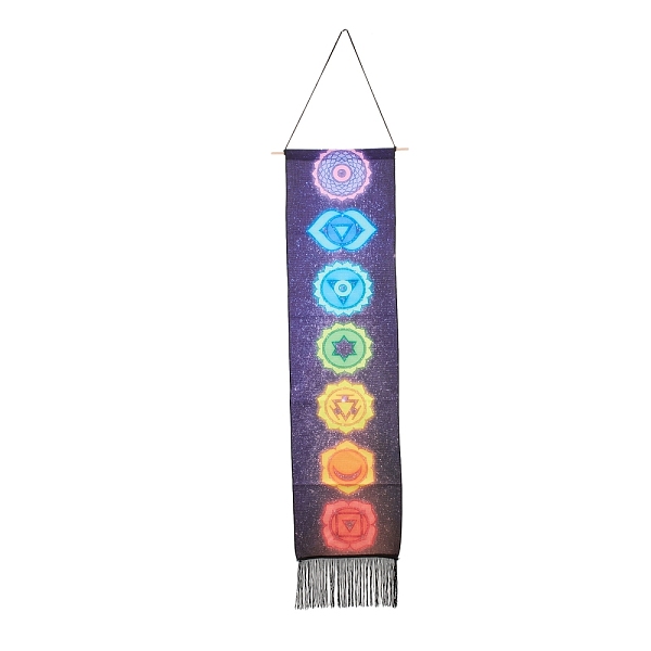 

PandaHall Chakra Theme Linen Wall Hanging Tapestry, Vertical Tapestry, with Tassel, Wood Rod & Iron Traceless Nail & Cord, for Home...
