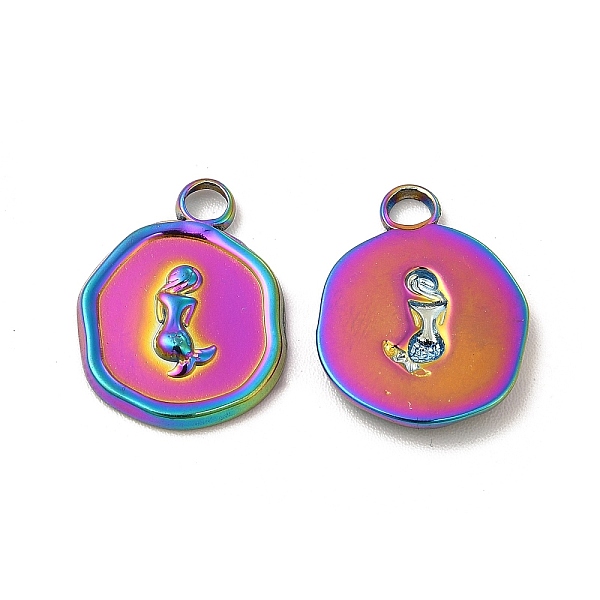 

PandaHall Ion Plating(IP) 304 Stainless Steel Pendants, Flat Round with Mermaid Charm, Rainbow Color, 16x13x2mm, Hole: 2mm 304 Stainless...