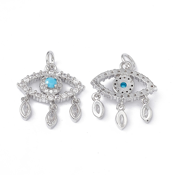 

PandaHall Brass Clear & Cyan Cubic Zirconia Pendants, with Jump Ring, Eye Charms, Platinum, 19x17x3.5mm, Hole: 3mm Brass+Cubic Zirconia Eye