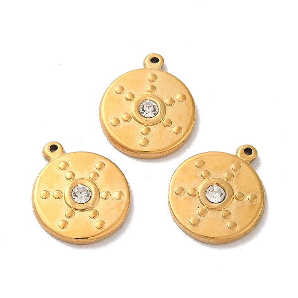 

PandaHall Ion Plating(IP) 304 Stainless Steel Pendants, with Crystal Rhinestone, Flat Round Charms, Golden, 19.5x16x3mm, Hole: 1mm Stainless...