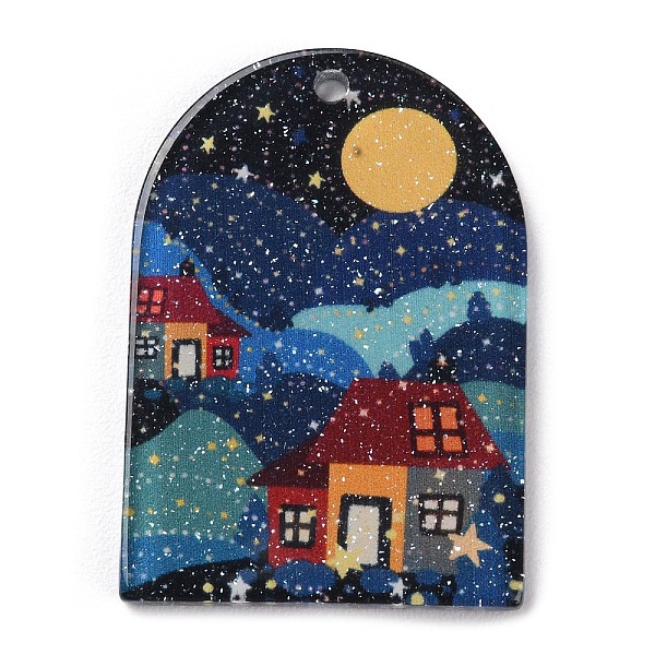 

PandaHall Acrylic Pendants, Arch with House Pattern, Gold, 39.5x27.5x2mm, Hole: 2mm Acrylic Arch Gold