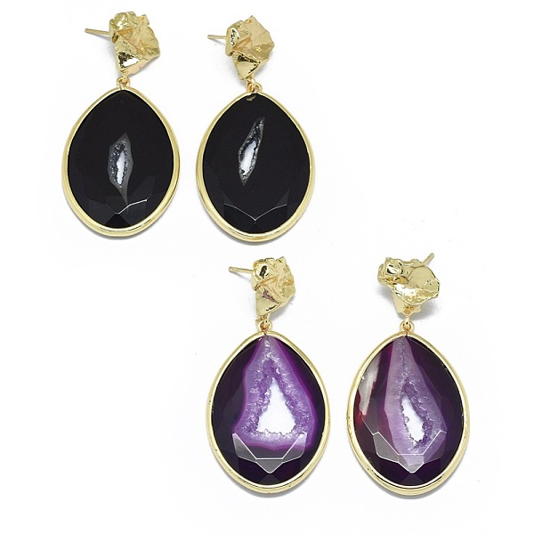 

PandaHall Natural Druzy Agate Dangle Stud Earrings, with Brass Findings, teardrop, Faceted, Dyed & Heated, Golden, Mixed Color, 50.5~52mm..., Multicolor