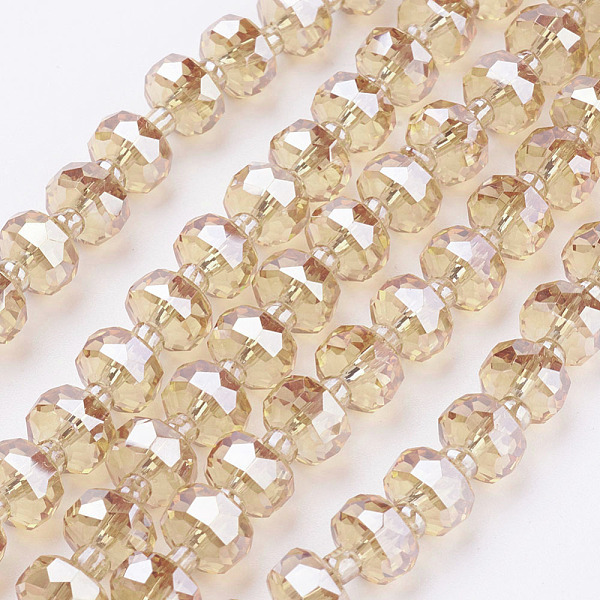

PandaHall Electroplate Glass Beads Strands, Pearl Luster Plated, Faceted, Flat Round, Wheat, 7.5~8mm, Hole: 1mm, about 50pcs/strand, 13.7..., Orange