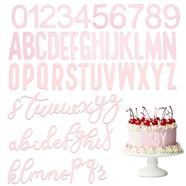 

PandaHall Acrylic Mirror Effect Cake Toppers, Number & Letter.A~Z, Pink, 25~83.5x6~58x1mm, 126pcs/set Acrylic Mixed Shapes Pink