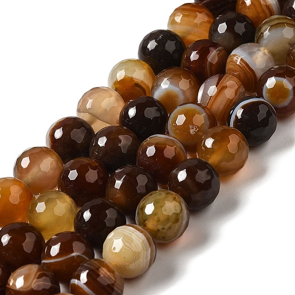 

PandaHall Natural Striped Agate/Banded Agate Beads Strands, Dyed & Heated, Faceted Round, Peru, 8mm, Hole: 1mm, about 46pcs/strand..., Brown