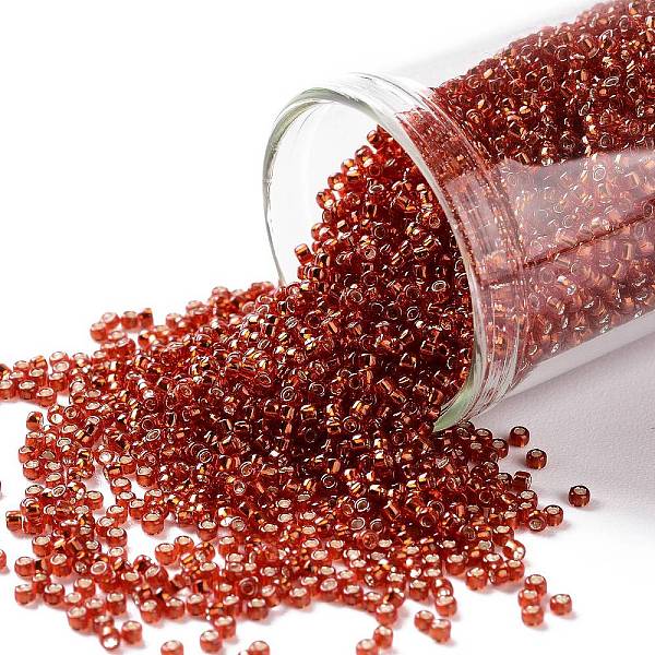 

PandaHall TOHO Round Seed Beads, Japanese Seed Beads, (25C) Silver Lined Ruby, 15/0, 1.5mm, Hole: 0.7mm, about 3000pcs/10g Glass Red