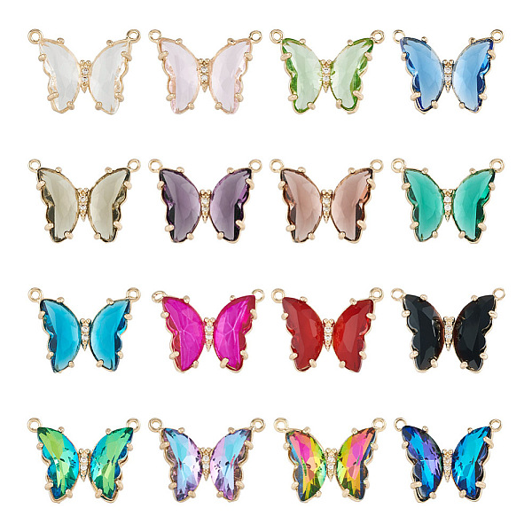 

PandaHall 16Pcs 16 Colors Glass Pendants, with Golden Brass Finding, Butterfly Charms, Mixed Color, 16x22mm, 1pc/color Brass+Glass..., Multicolor