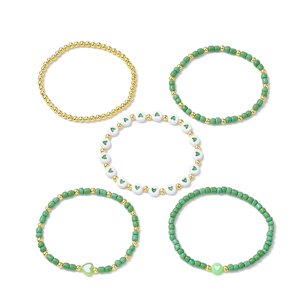 

PandaHall 5Pcs 5 Styles Heart Acrylic & Glass Seed Beaded Stretch Bracelet Sets, Stackable Bracelets for Women, Green, Inner Diameter...