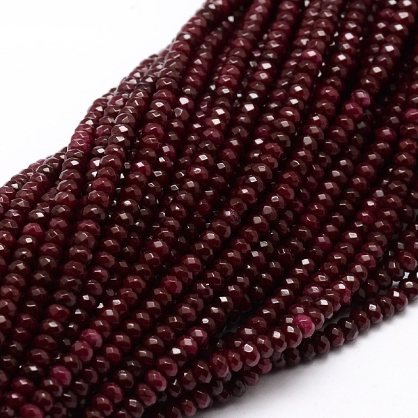 

PandaHall Dyed Natural Malaysia Jade Rondelle Beads Strands, Faceted, Dark Red, 4x2~3mm, Hole: 1mm, about 115pcs/strand, 14 inch Malaysia...