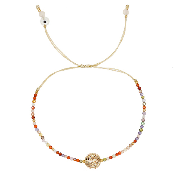 

PandaHall Brass Saint Benedict Medal & Glass Braided Bead Bracelet, Adjustable Bracelet, Colorful, no size Brass Flat Round