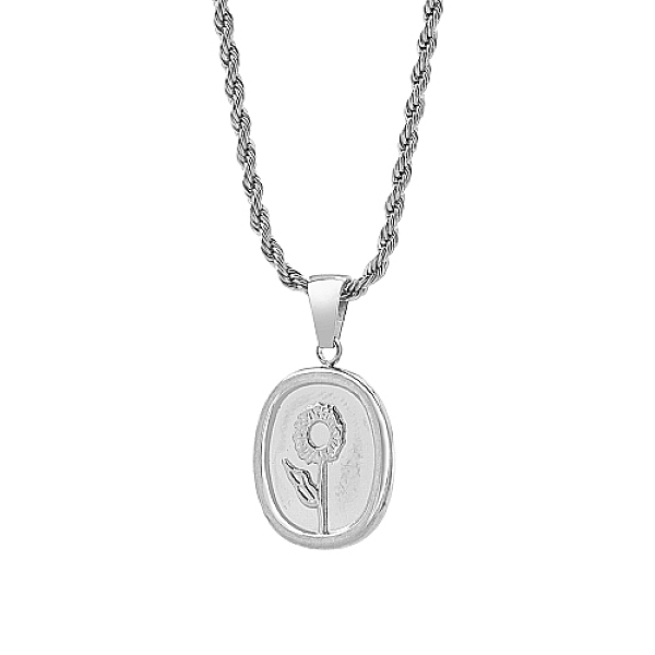 

PandaHall Stainless Steel Pendant Necklaces for Women, Oval with Sunflower, Stainless Steel Color, 15.75 inch(40cm) Stainless Steel Oval
