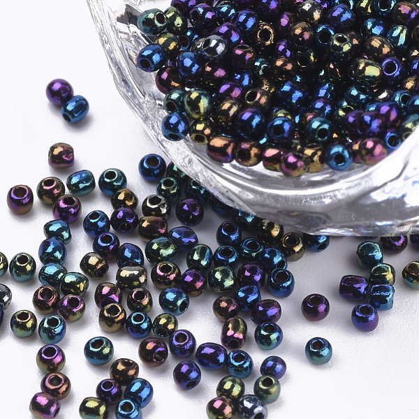 

PandaHall Plated Glass Seed Beads, Round, Medium Blue, 1.5~2x1mm, Hole: 0.6mm, about 120000pcs/bag, about 450g/bag Glass Blue