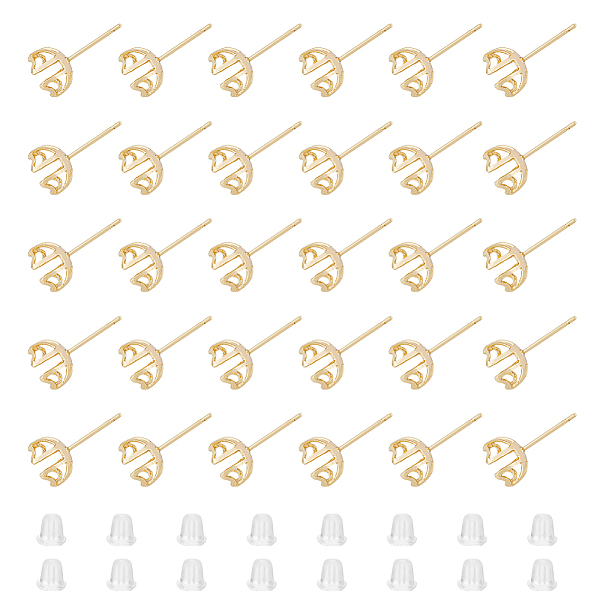 

PandaHall DICOSMETIC 30Pcs Ion Plating(IP) Brass Stud Earring Findings, Heart Prong Earring Settings, with 50Pcs Plastic Ear Nuts, Real 18K...