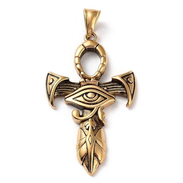 

PandaHall Ion Plating(IP) 304 Stainless Steel Big Pendants, Ankh Cross with Eye of Ra/Re Egypt Charm, Antique Golden, 54.5x32x5.5mm, Hole...
