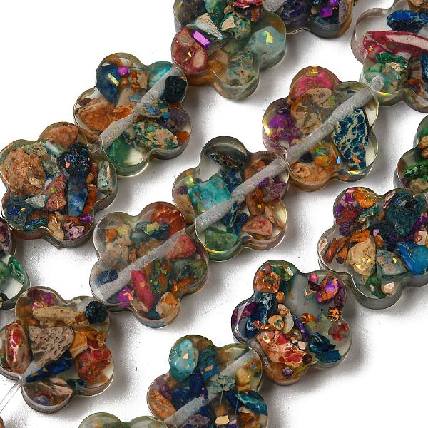 

PandaHall Dyed Natural Imperial Jasper with Resin Beads Strands, Flower, Colorful, 15x16x5.5mm, Hole: 1.2mm, about 12pcs/strand, 8.46''...