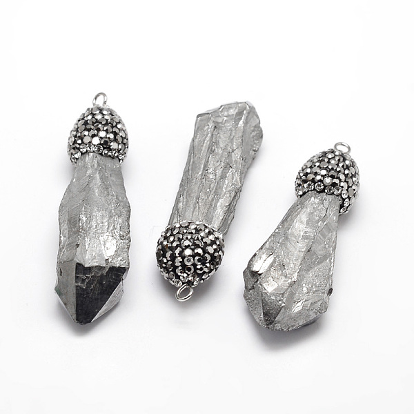 

PandaHall Nuggets Dyed Electroplated Natural Druzy Crystal Big Pendants, with Polymer Clay Rhinestone and Platinum Tone Brass Findings, Gray...