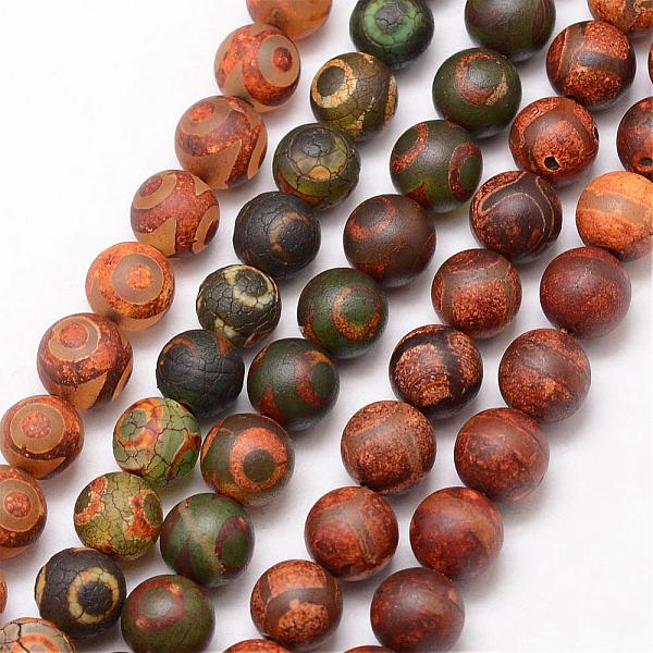 

PandaHall Tibetan Style Mixed Pattern dZi Beads, Natural Agate Bead Strands, Round, Matte Style, Dyed & Heated, Mixed Color, 10mm, Hole: 1mm..., Multicolor
