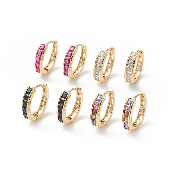

PandaHall Cubic Zirconia Rectangle Hoop Earrings, Real 18K Gold Plated Brass Jewelry for Women, Cadmium Free & Nickel Free & Lead Free..., Multicolor