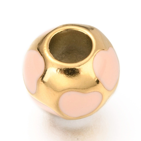 

PandaHall Ion Plating(IP) 304 Stainless Steel European Beads, with Enamel, Large Hole Beads, Round with Heart, Golden, Pink, 10.5mm, Hole...