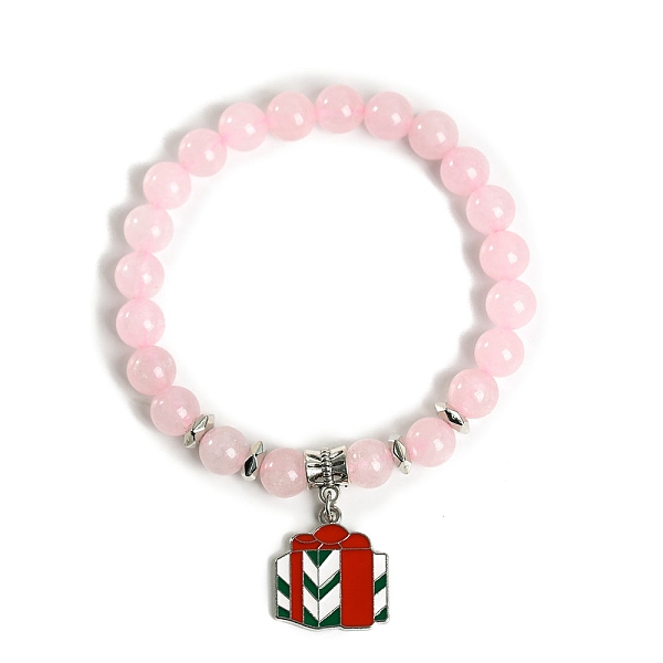 

PandaHall Christmas Theme Natural Rose Quartz Stretch Bracelets, Alloy Enamel Christmas Gift Charm Bracelets for Women, 6-3/4 inch(17cm)...