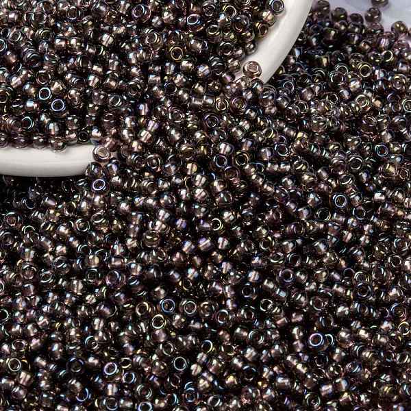 PandaHall MIYUKI Round Rocailles Beads, Japanese Seed Beads, 8/0, (RR1836) Sparkling Lined Smoky Amethyst AB, 8/0, 3mm, Hole: 1mm, about...