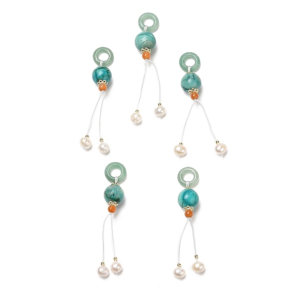 

PandaHall Natural Green Aventurine Donut Big Pendants, Natural Pearl Tassel Charms with Synthetic Chrysocolla and Brass Beads, Real 14K Gold...