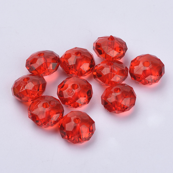 

PandaHall Transparent Acrylic Beads, Faceted, Rondelle, Red, 14.5x9.5mm, Hole: 2mm, about 409pcs/500g Acrylic Rondelle Red