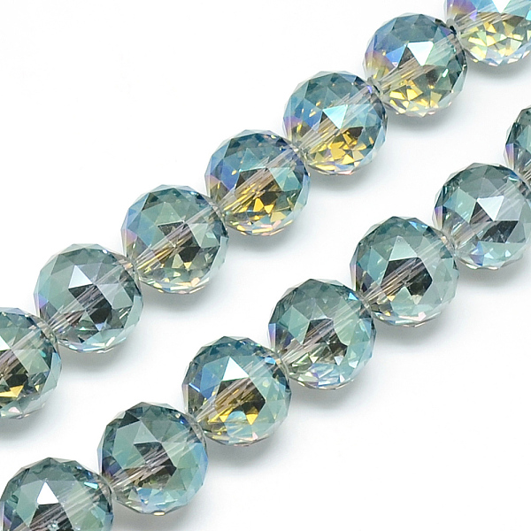 

PandaHall Electroplate Glass Bead Strands, Rainbow Plated, Faceted, Round, Pale Turquoise, 13~14x13~14mm, Hole: 1.5mm, about 50pcs/strand..., Cyan