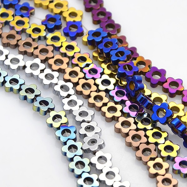 

PandaHall Electroplate Non-magnetic Synthetic Hematite Beads Strands, Flower/Plum Blossom, Mixed Color, 6x6x2mm, Hole: 1mm, Inner Diameter...