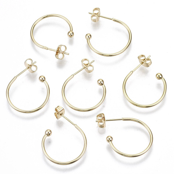 

PandaHall Brass Half Hoop Earrings, Stud Earring, Nickel Free, with Ear Nuts and 925 Sterling Silver Pins, Real 18K Gold Plated...